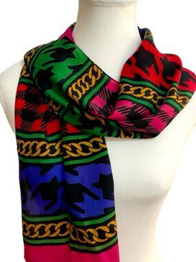Runway Colorful Abstract Geometric Oblong Scarf Pink Green Blue Gold 10 x 51